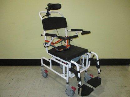 Rolling shower chair with commode and tilt