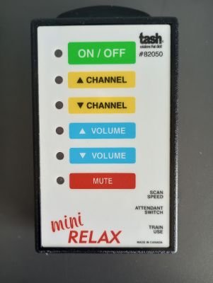 White large button remote with colored buttons