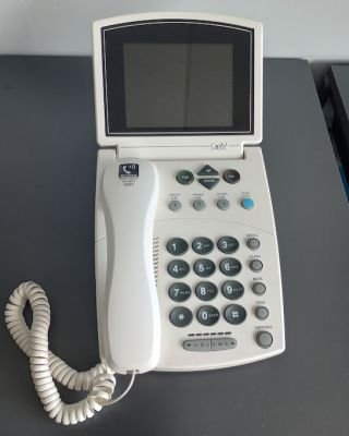 White big button corded phone with large screen