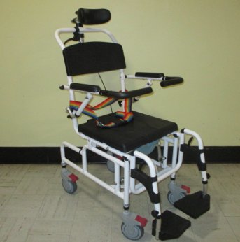 Rolling shower chair with commode and tilt