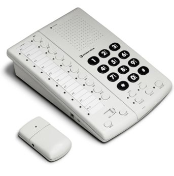 white hands free phone with remote