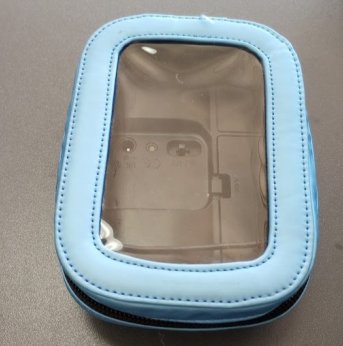 blue zippered pouch