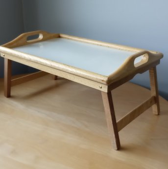 Table stading up on H-Frame legs