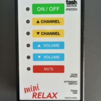 White large button remote with colored buttons