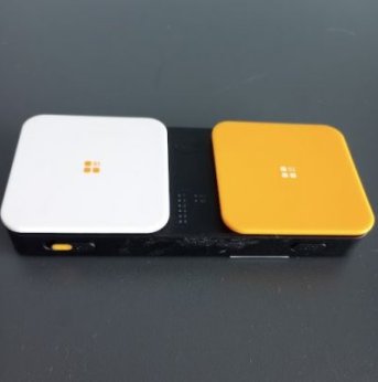 Orange and white two-button switch