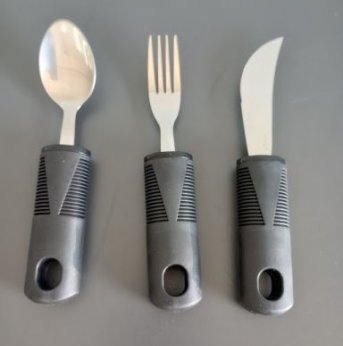 Spoon, fork, and knife all with thick handles